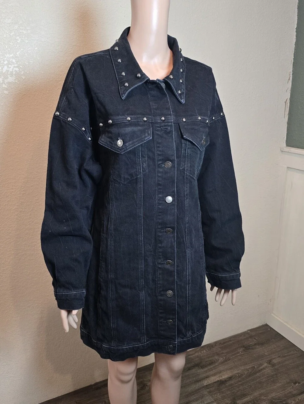 Rails Ladera Studded Denim Mini Dress NWT Size Large Black Long Sleeve - Picture 7 of 16